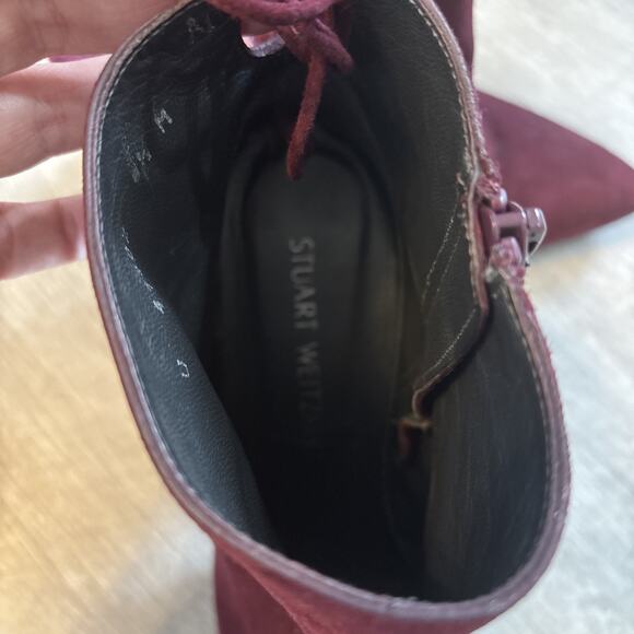 Stuart Weitzman Lofty Bordeaux Wine Suede Ankle Bootie Stiletto Heel Boot 8.5 - Picture 13 of 13